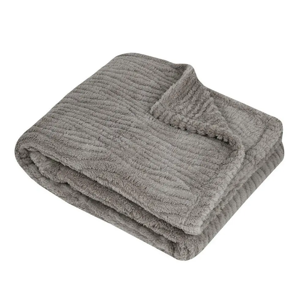 Plaid/bankdeken Columbia - grijs - 180 x 220 cm - waves motief