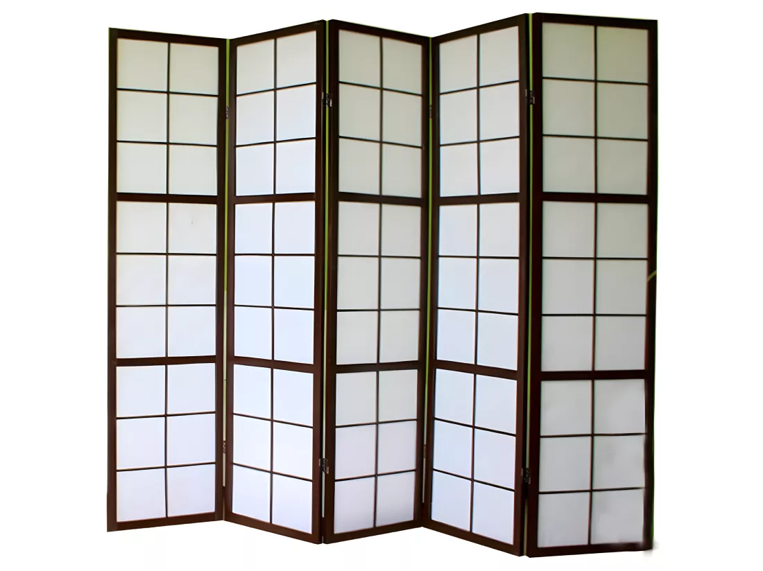 Paravent 5 panneaux pans bois marron 220 x 2.2 x 175 cm par06039
