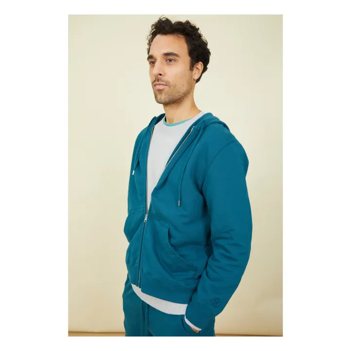 SMALLABLE BASICS Sweat A Capuche Zippé Homme Coton Bio | Vert canard