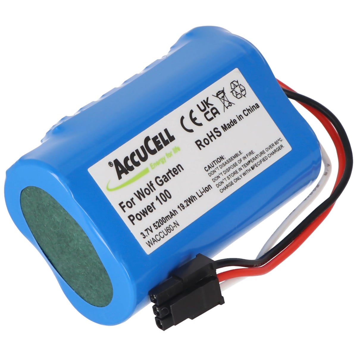 Accu compatibel met Wolf Garten Accu 60 Li-Ion Power, Wolf-Garten 7086-918 met zwarte 3-pins connector, 1UR18650S-2, F734A1451, 7085061, 7085860