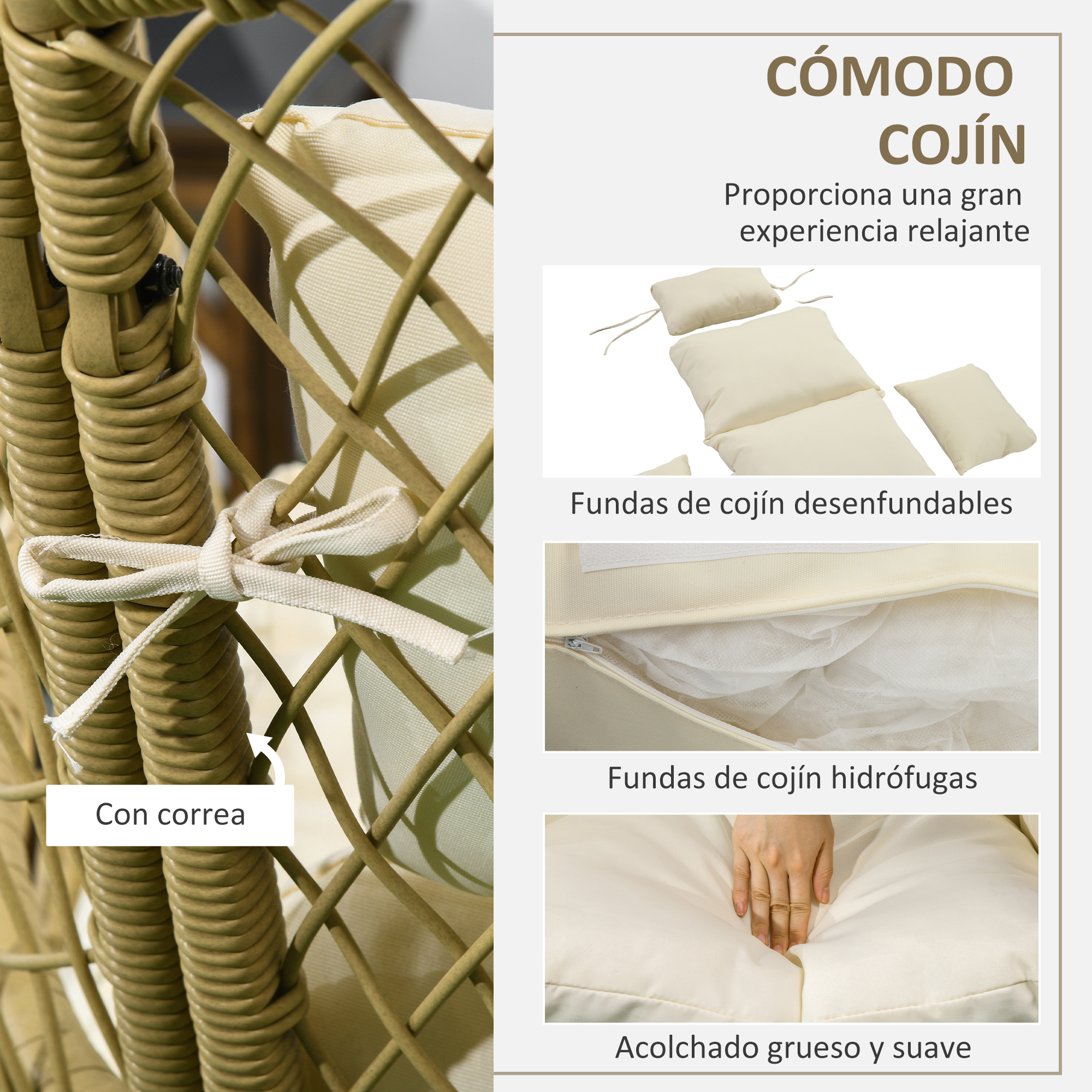 Cadeira Outsunny em rattan natural e creme