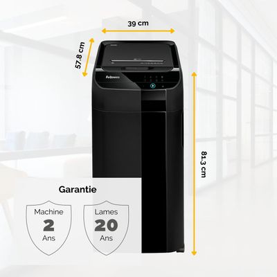 Fellowes AutoMax 350C - destructeur de documents coupe croisée - 350 feuilles - Corbeille 68 litres - anti-bourrage - destruction silencieuse