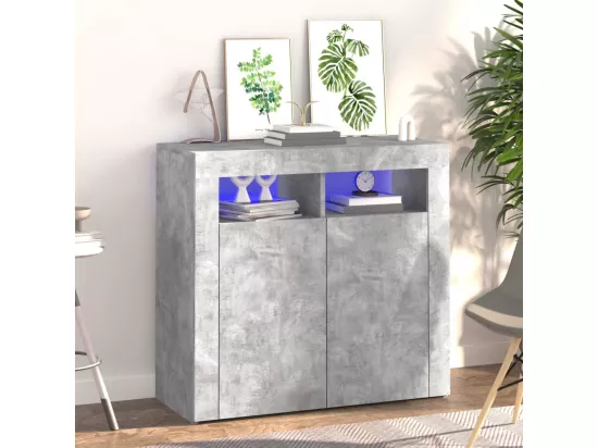 Buffet avec lumières LED gris béton 80x35x75 cm