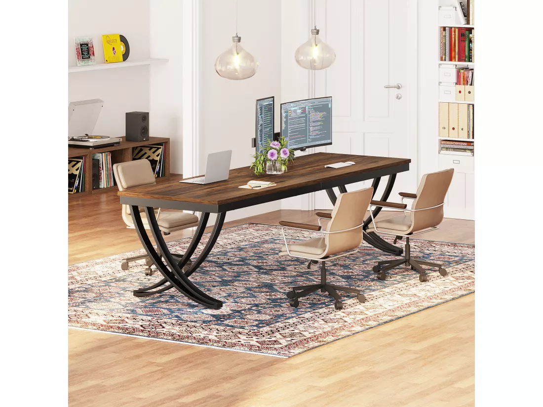 Bureau Informatique, Table d'ordinateur Portable, Double Bureau Long pour Chambre de Bureau à Domicile, 200 x 70 x 75 cm, Marron Rustique