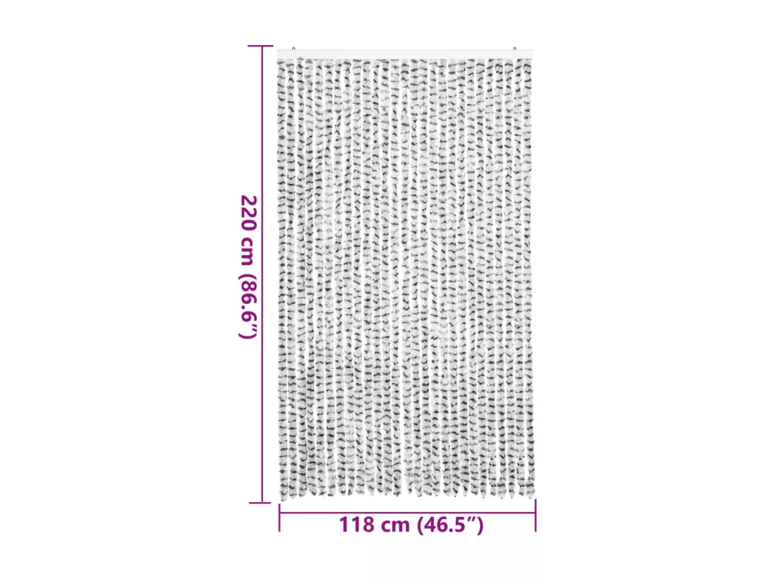 Rideau anti-mouches gris clair et gris foncé 118x220cm chenille