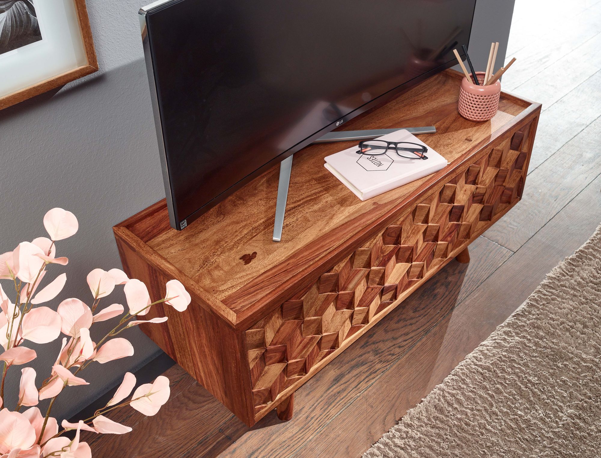 TV Schrank FineBuy Lowboard 92x44x35 cm Holz Fernsehkommode Fernsehschrank