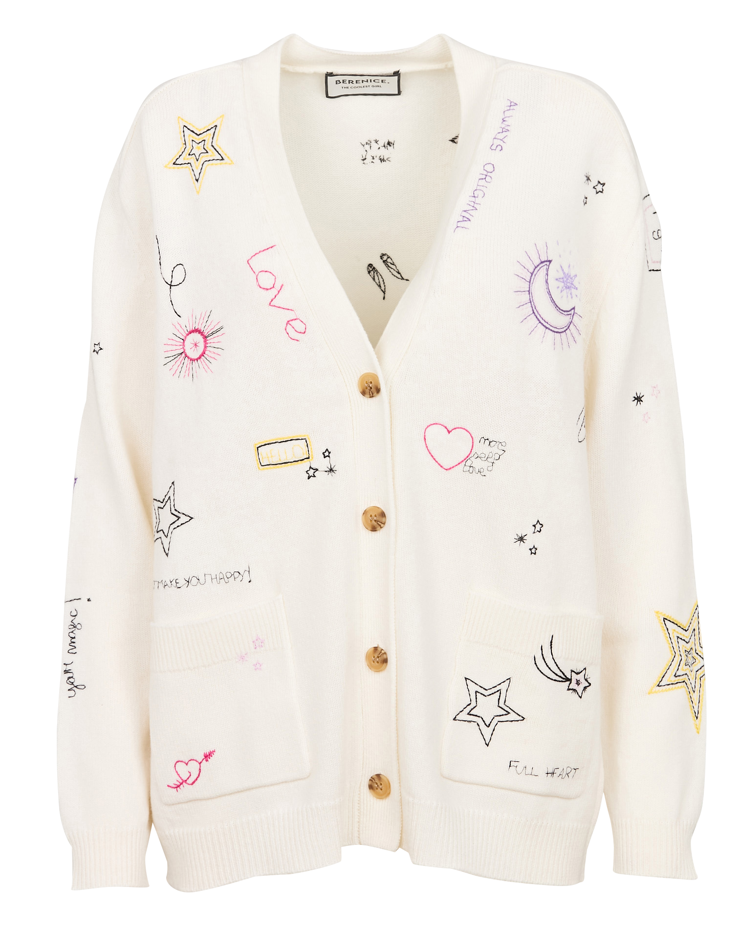 GIULIO - Cardigan droit brodé en laine | Blanc