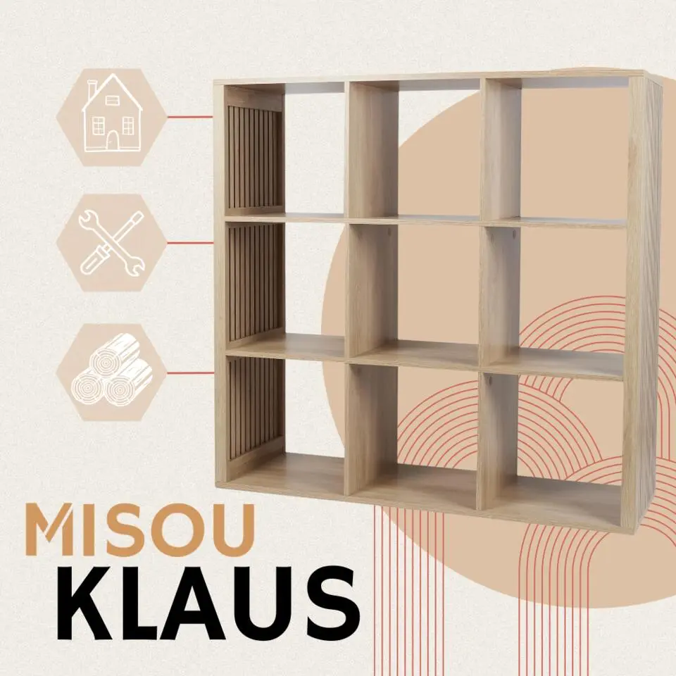MISOU Wandkast 9 Vakken Klaus - Bruin