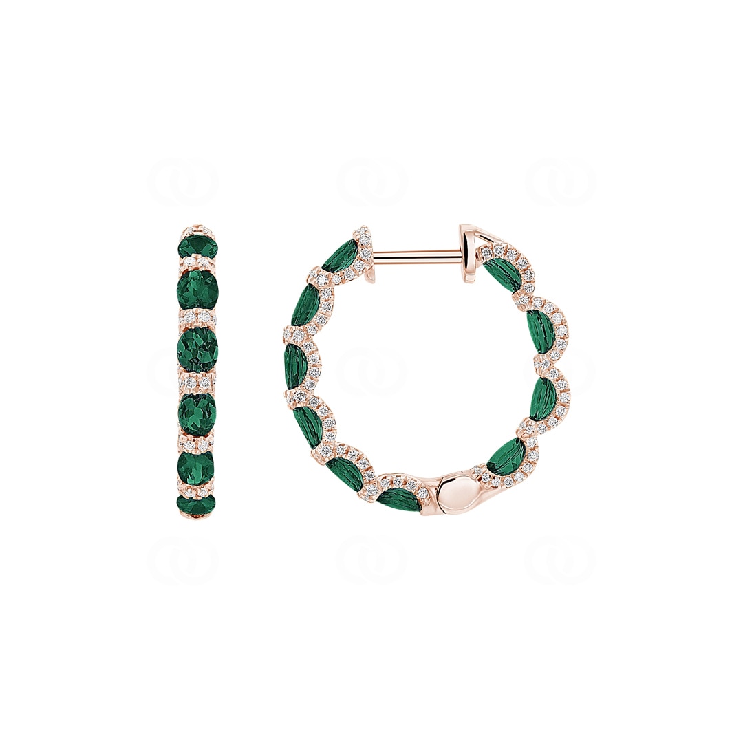 Kreolen 750/18 K Roségold mit Smaragden & Diamanten 0.67 ct H/si