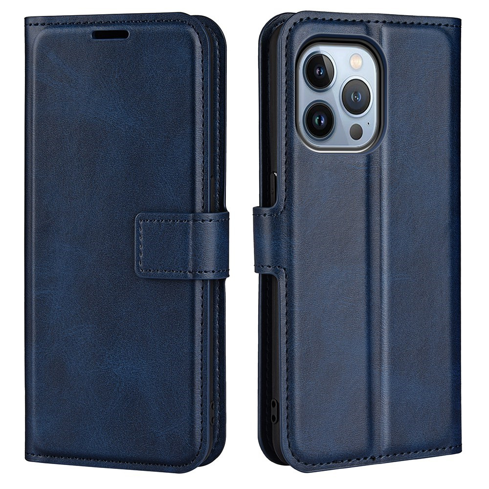 iPhone 14 Pro Vintage Leder Tasche Flip Cover Fashion Design - Dunkelblau