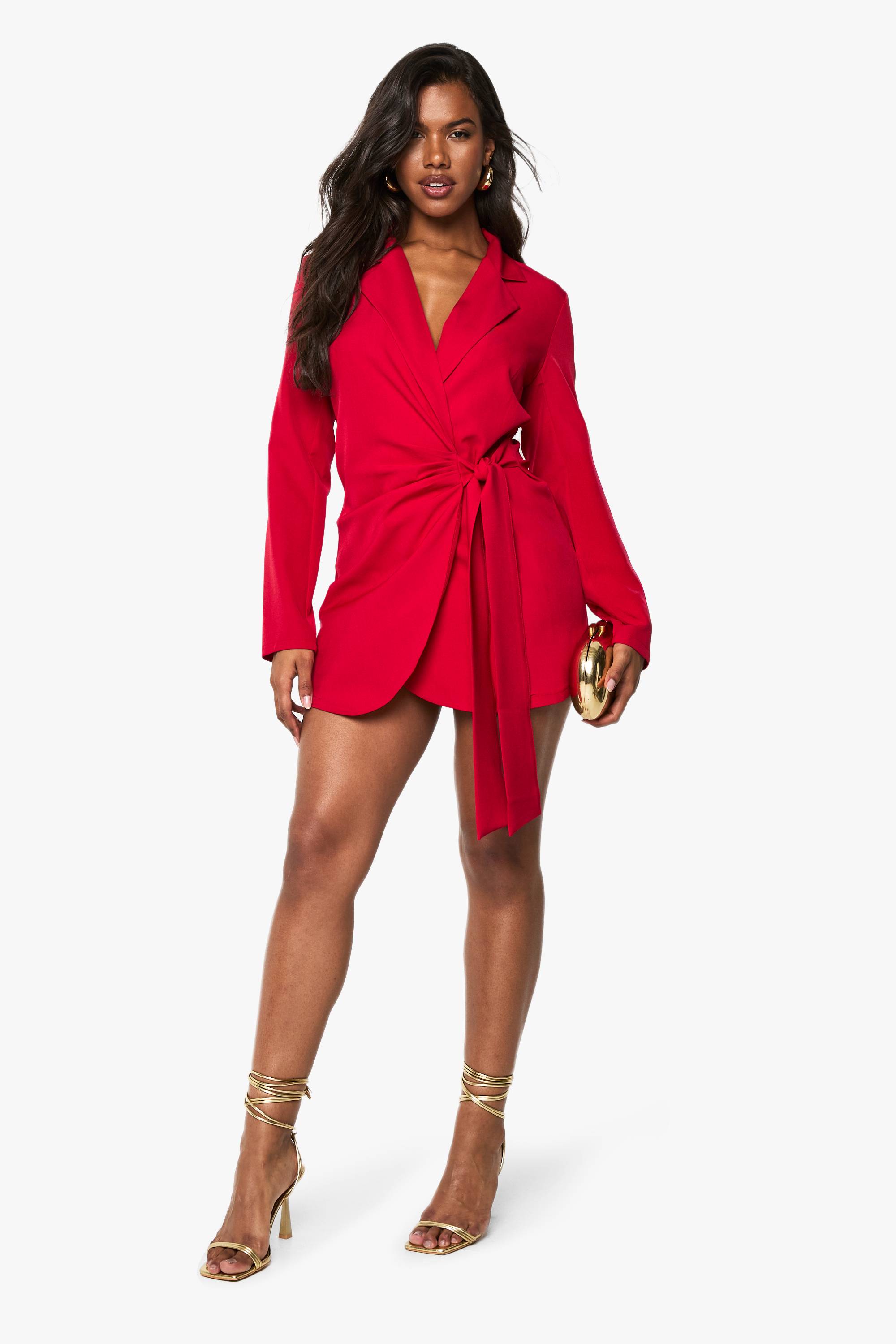 boohoo Robe blazer ajustée à drapé frontal enveloppant, look lin