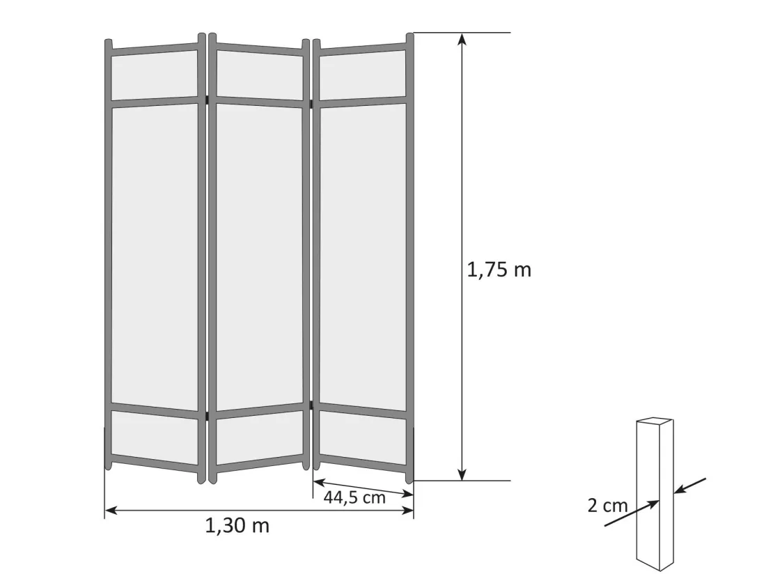 Paravent 3 panneaux pliable bois marron 132 x 2.2 x 175 cm PAR06061