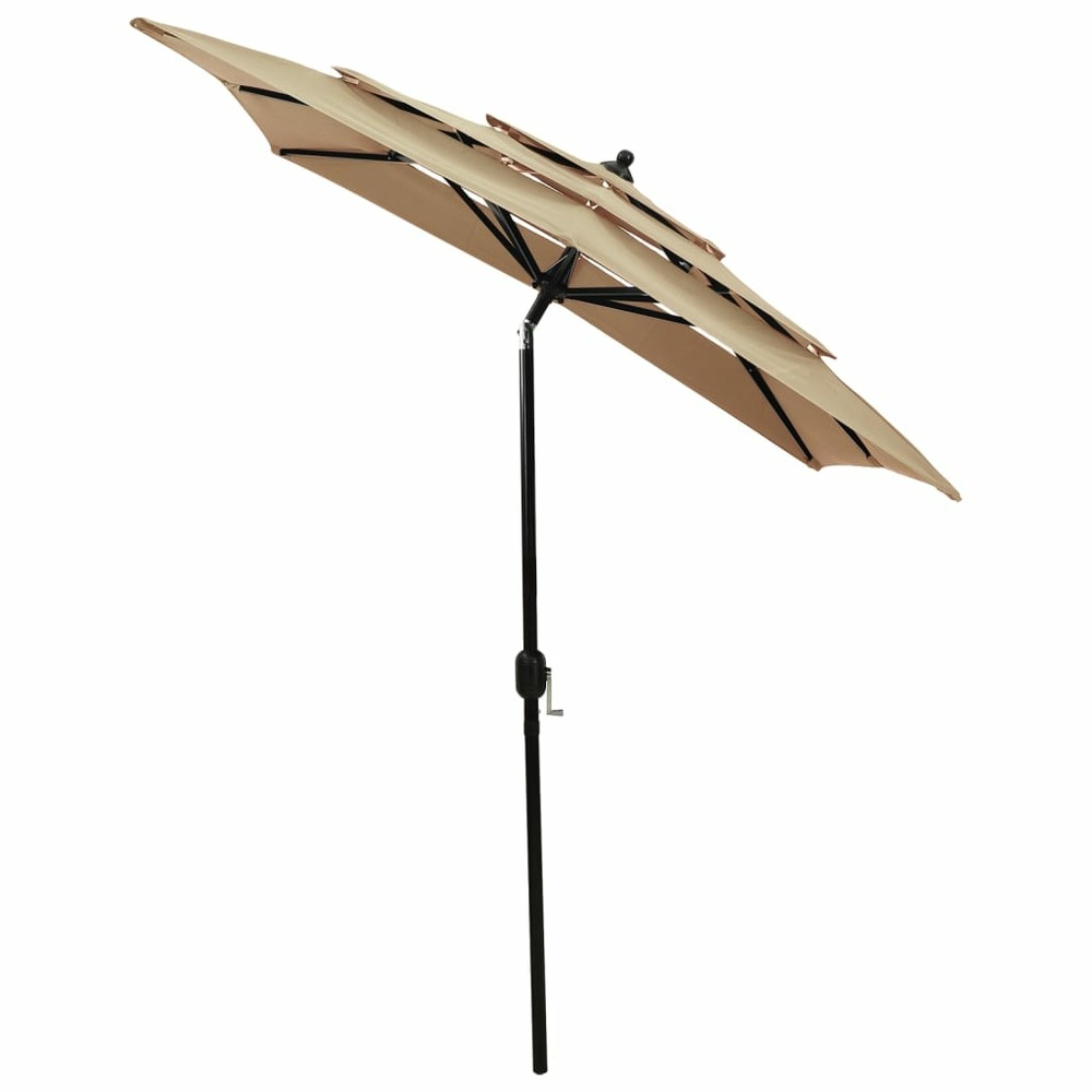 Parasol à 3 niveaux avec mât en aluminium 2 x 2 m taupe