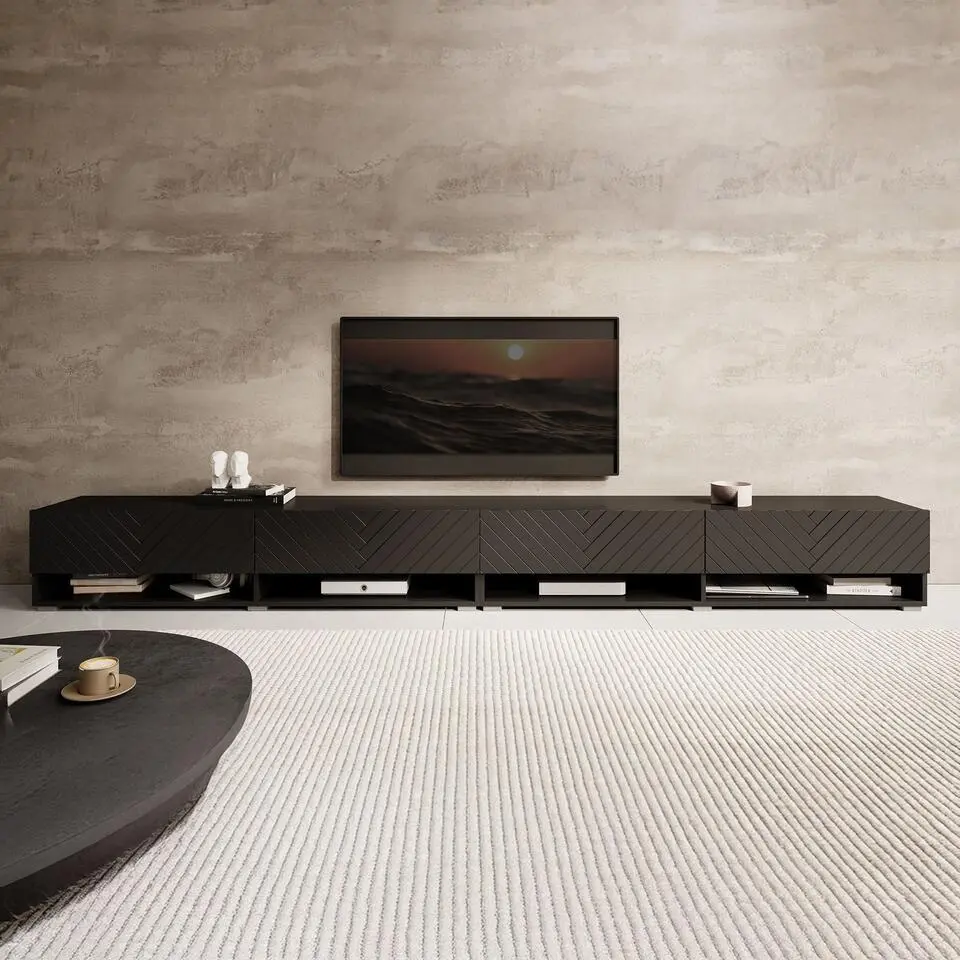 Meubella - TV-Meubel Asino - Zwart Visgraat - 280 cm