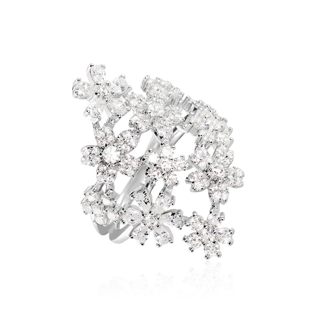 Bague Midnight Flower Argent Blanc Oxyde De Zirconium