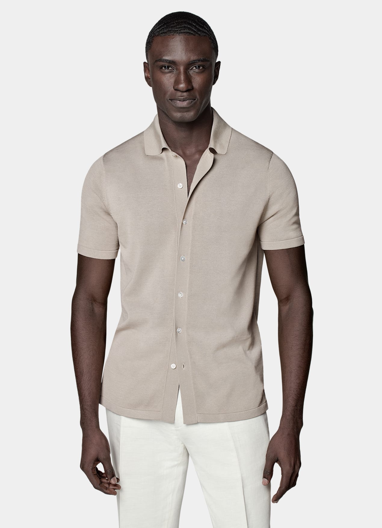 Cardigan type polo taupe clair