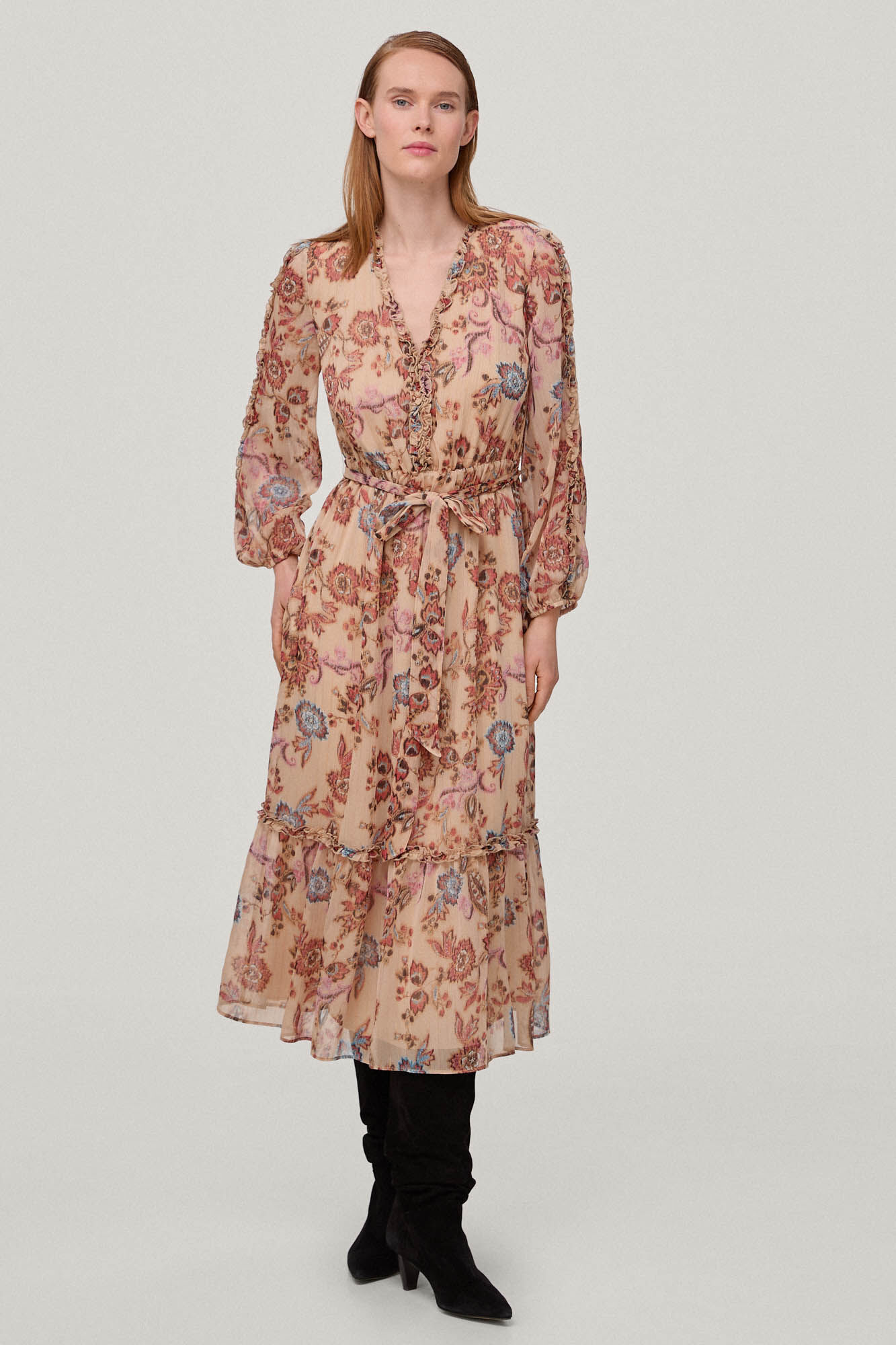 Vestido com estampa franzida - Roxo
