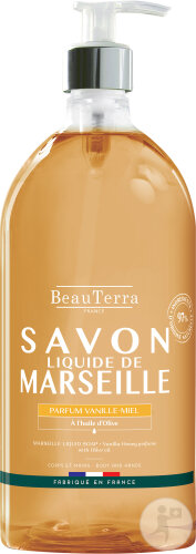 Beauterra Savon Liquide De Marseille Parfum Vanille Miel Flacon-Pompe 1l