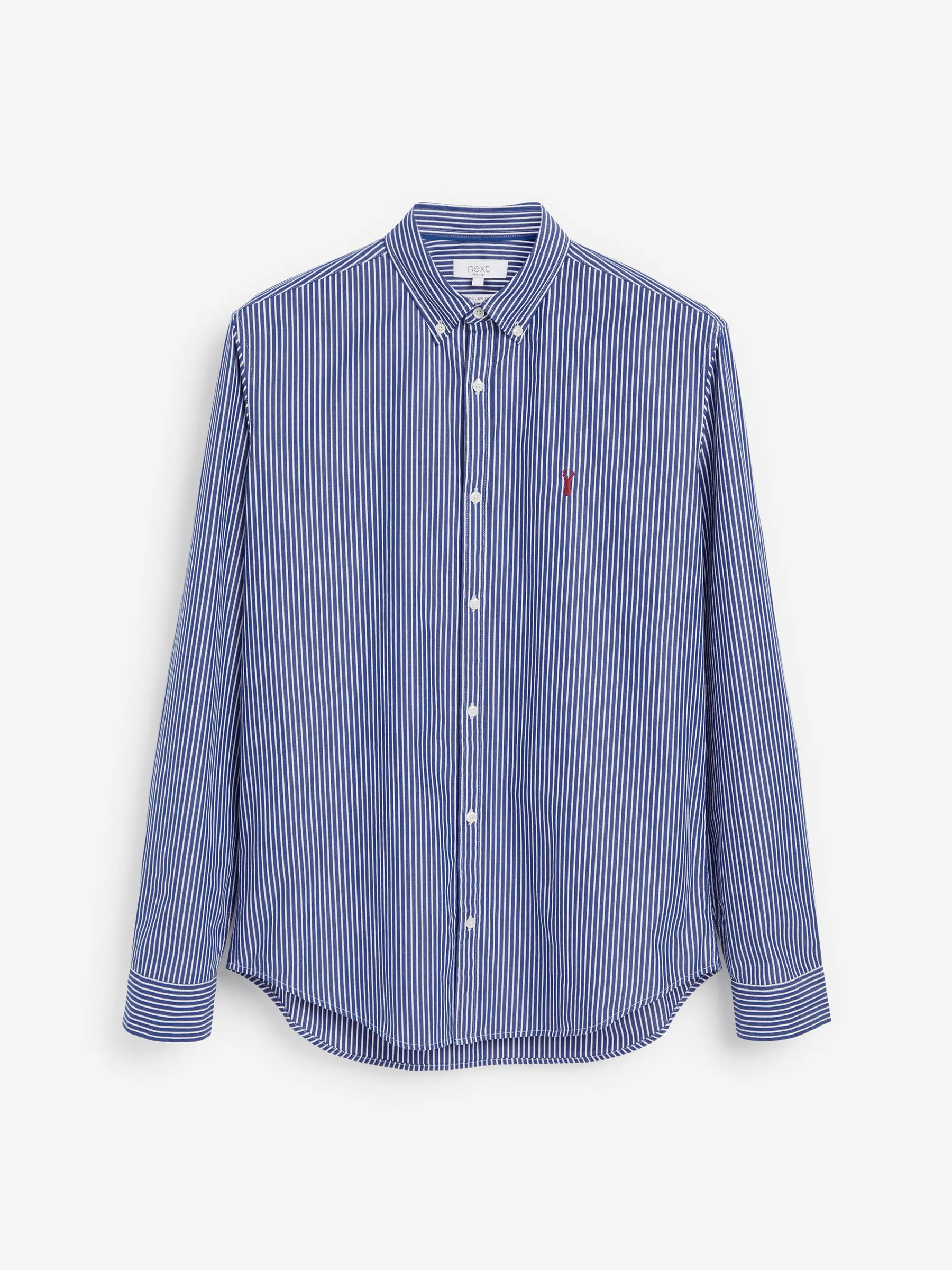 Marineblauw/wit - 100% katoenen poplin overhemd met lange mouwen met strepen