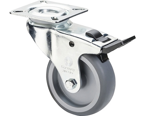 BS Zwenkwiel A320.A80.075 Rubberen blokkeerwiel Ø 75 mm tot 60 kg met 60x60 mm plaat grijs
