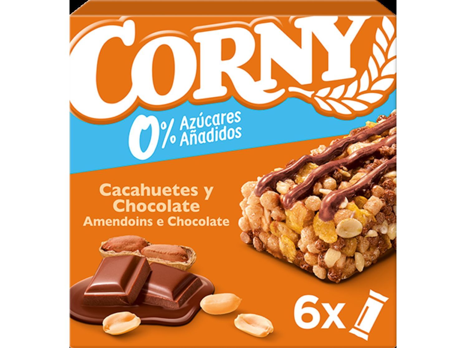 BARRA DE CEREAIS CORNY 0% AÇÚCAR CHOCOLATE E AMENDOIM 6X20G