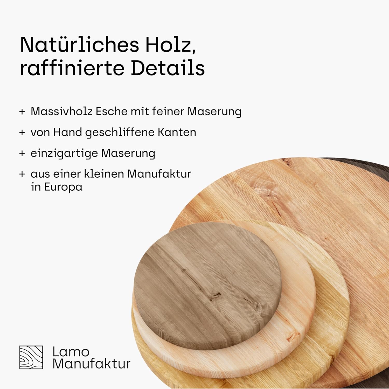 LAMO Manufaktur Esstisch rund 100cm | Wohnzimmertisch Holz, Bistrotisch | Runder Tisch für Küche, Restaurant | Stärke: 40mm, Farbe: Rustikal, Beine: Elfenbein
