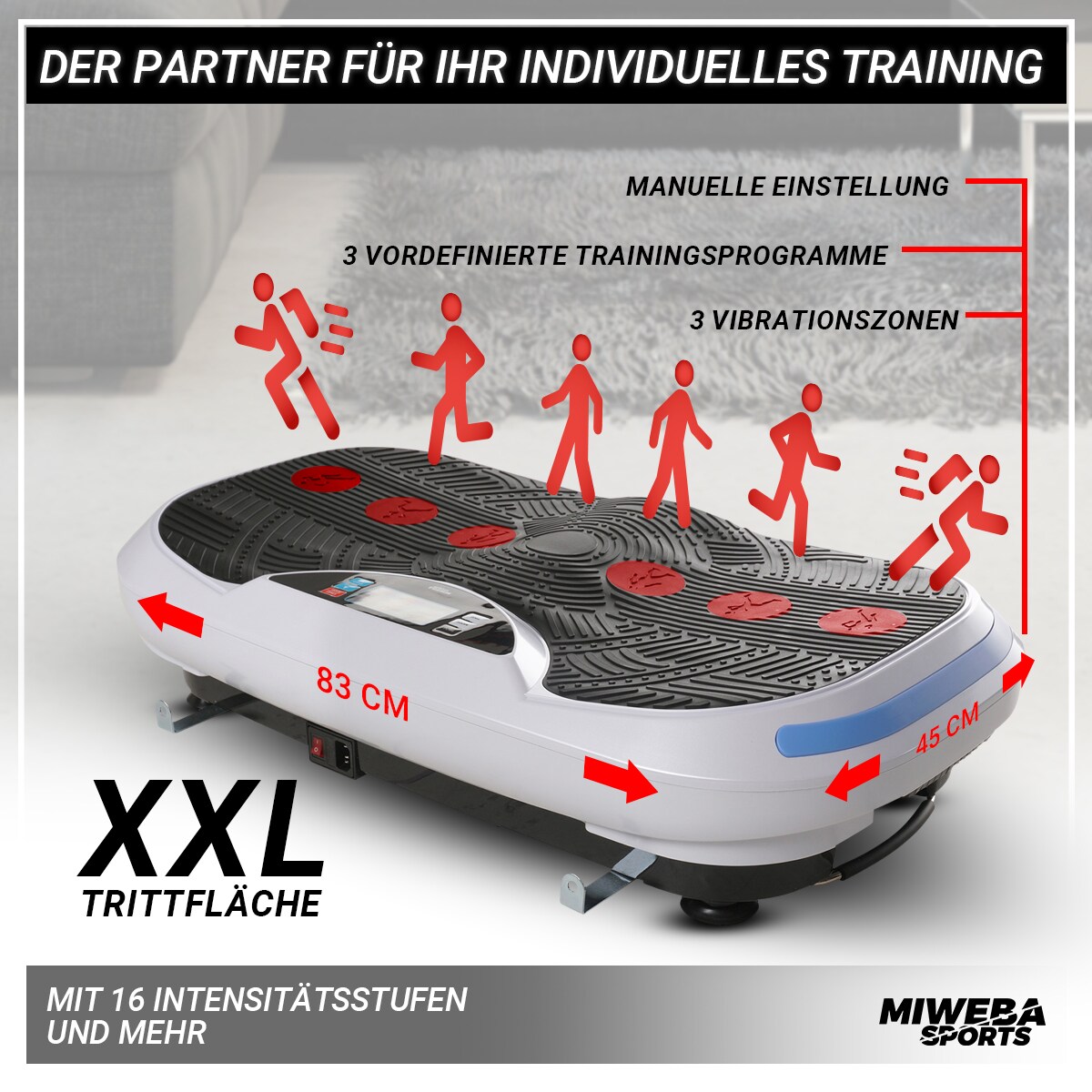 Miweba Sports Vibrationsplatte MV300, 4D-Wave-Vibration, Fernbedienung, Bluetooth, 16 Stufen, LED (Weiß)