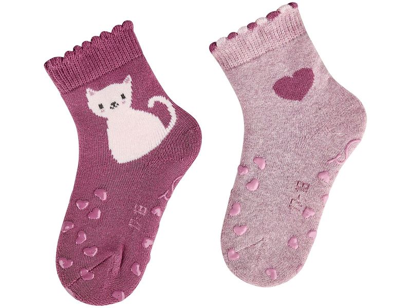 Sterntaler Antirutsch-Socken 2er Set Katze Beerenrosa Gr. 1 Krabbelsocken für Kinder