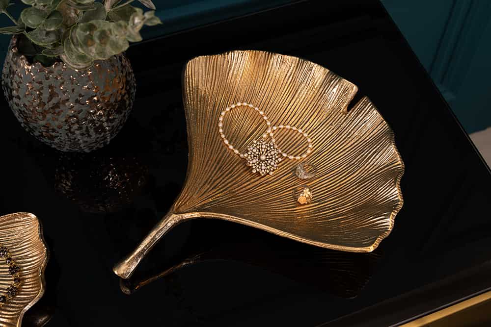 Dekorative Schale GINKGO 35cm gold handmade Metall