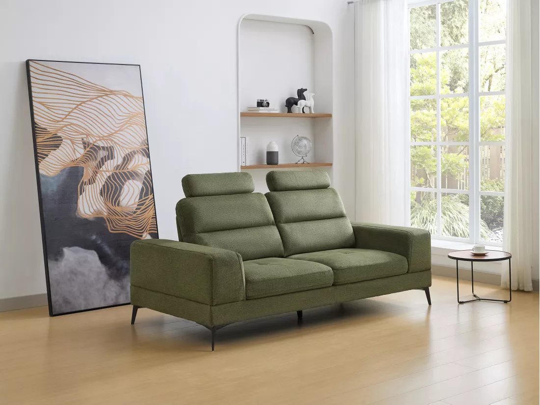 Canapé 3 places en tissu texturé vert avec dossier avance-recule UDALIO