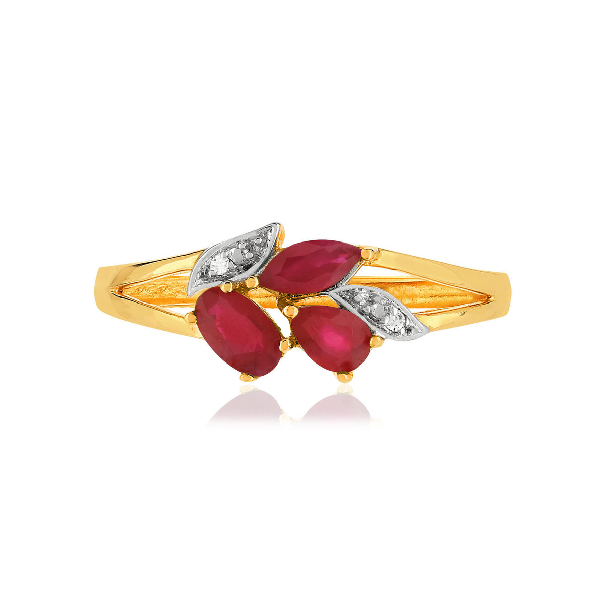 Bague or 375 2 tons rubis et diamants