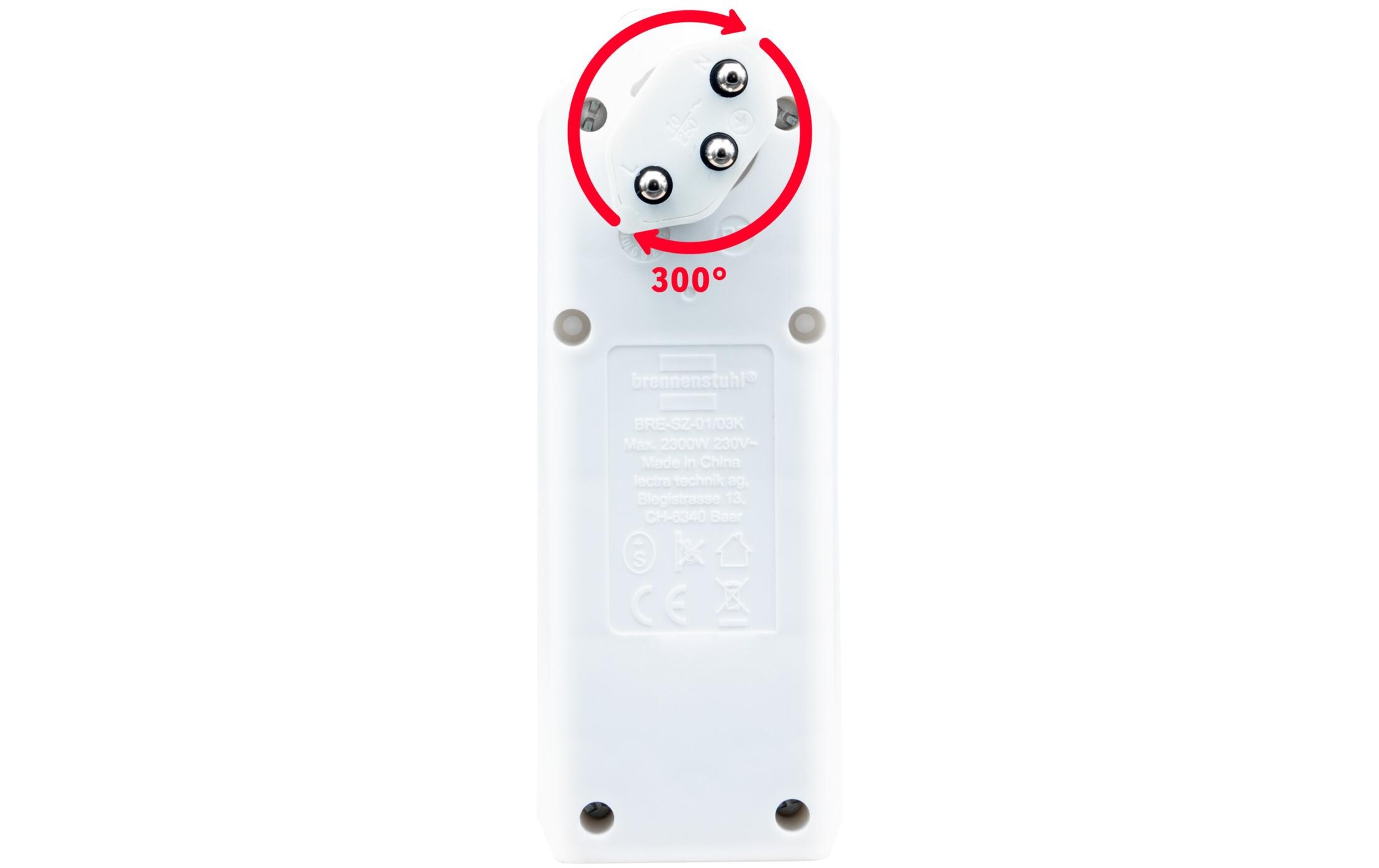 Abzweigstecker 3 x T13, 300° drehbar, WeissMehrfachstecker 230 V mit Schalter