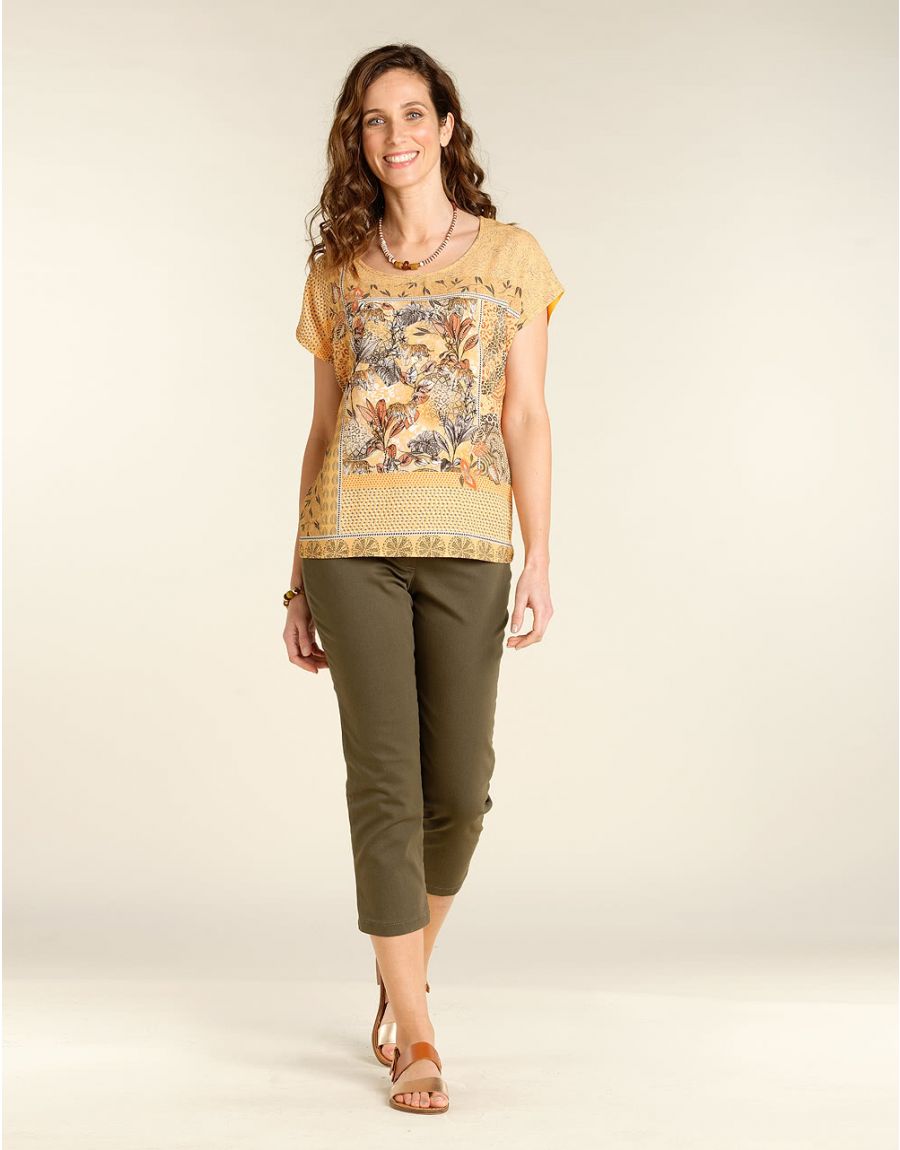 Top bi-matière ocre