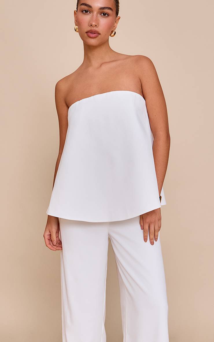 Blanc Combinaison Pantalon Droit À Basque En Tissu Structuré