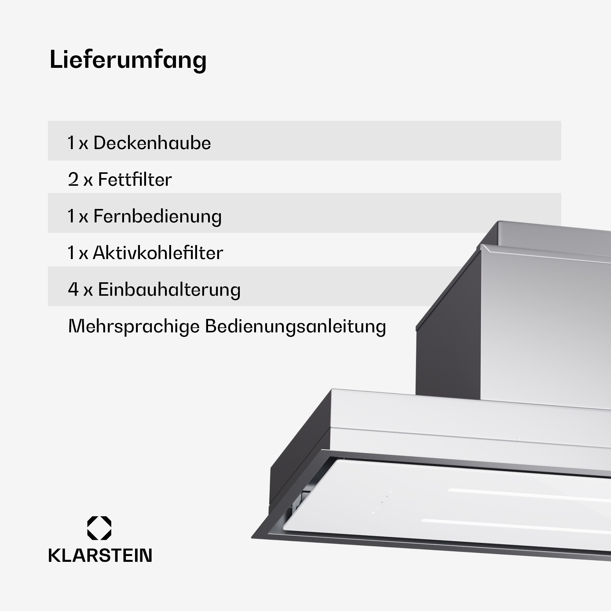 High Line Eco 77 Deckenhaube 77 cm 436 m³/h Stufen Fernbedienung Ambientelicht Weiß