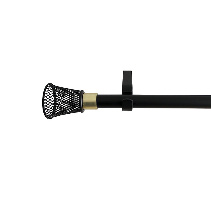 Ensemble barre à rideaux extensible embout cône GoodHome noir mat L.120/210 cm Ø16/19cm