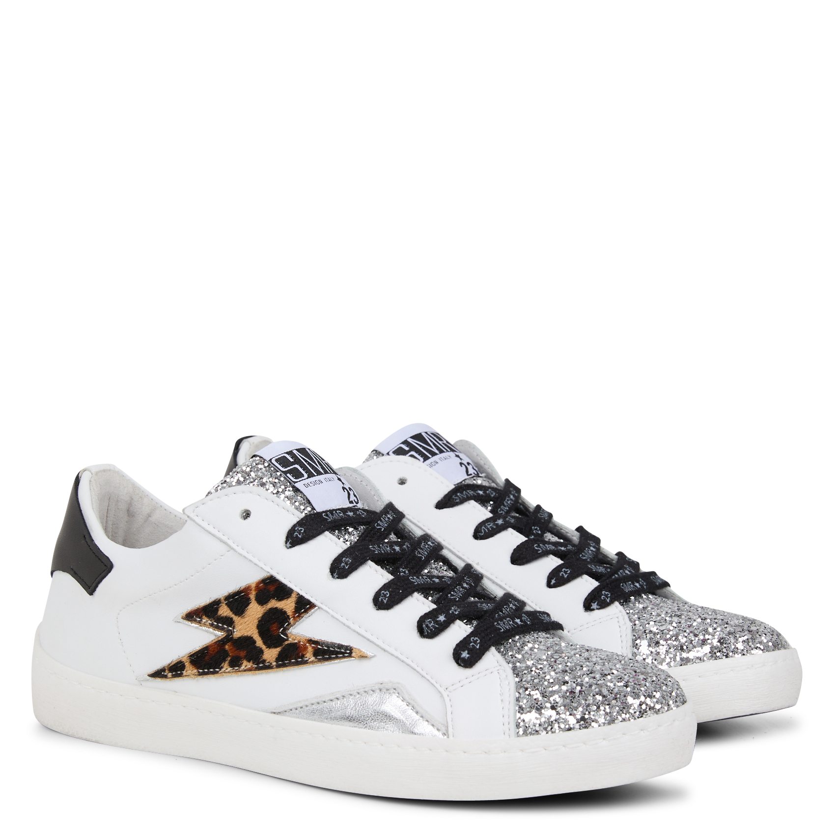 LARRY - Baskets basses en cuir à paillettes | Blanc