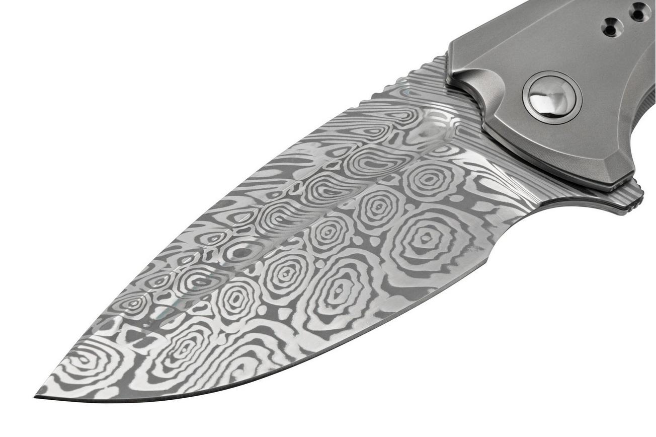 WE Knife Nexusia WE22044-DS1 Bead Blasted Titanium, Heimskringla Damaststeel, zakmes