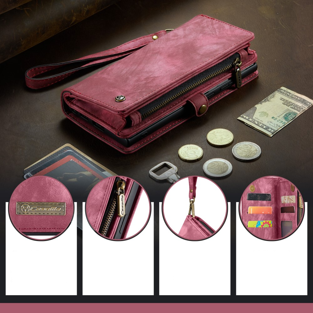 iPhone 16 2in1 Leder Tasche   Magnet Hardcase Karten Etui - Rot