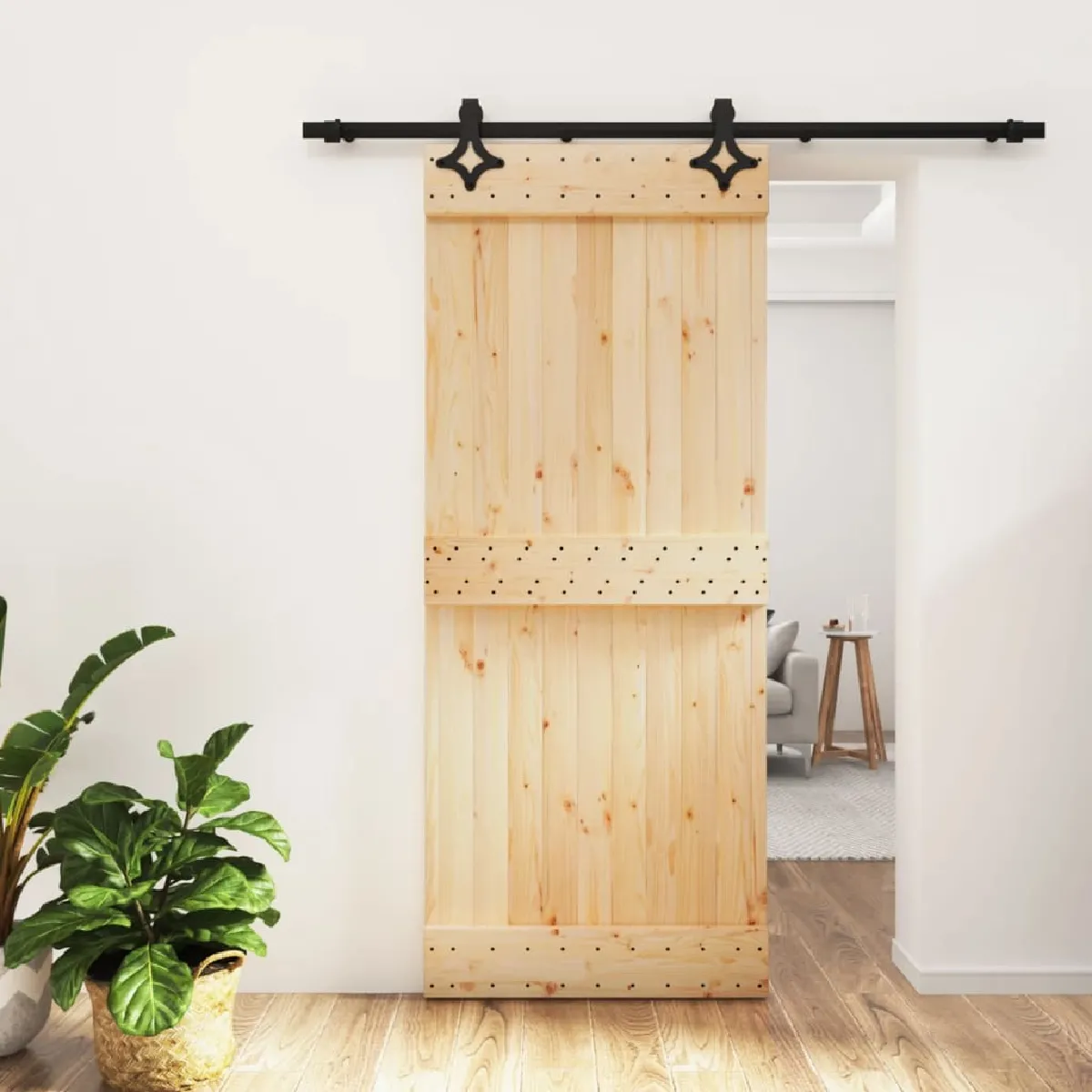 vidaXL Porte coulissante en pin massif - 85x210 cm