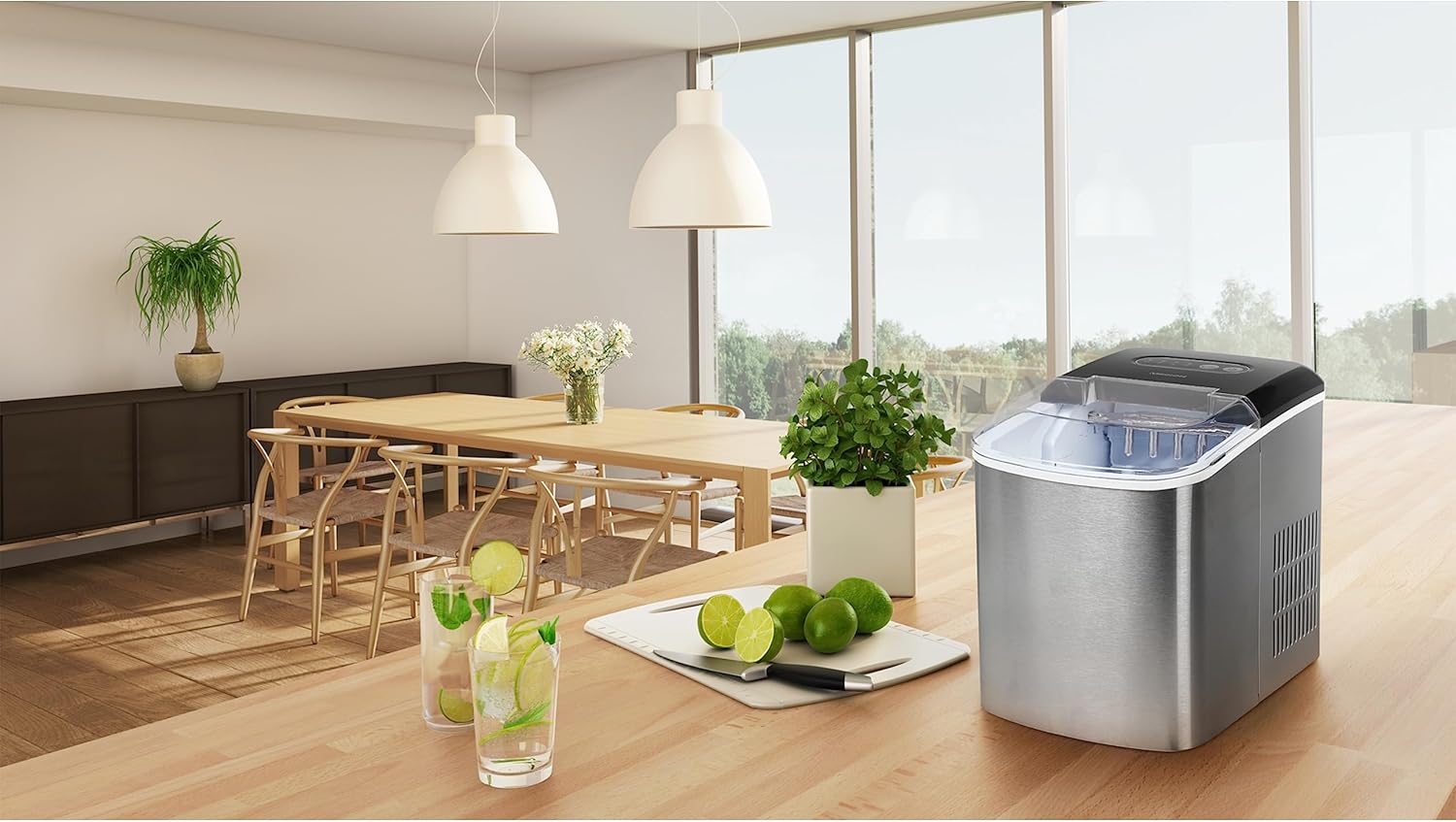 MEDION Eiswürfelmaschine (Eiswürfelbereiter, 2,2 Liter Wassertank, kurze Produktionsdauer 6-12 Minuten, 2 wählbare Eiswürfelgrößen, selbstreinigend, Edelstahl, MD17739)