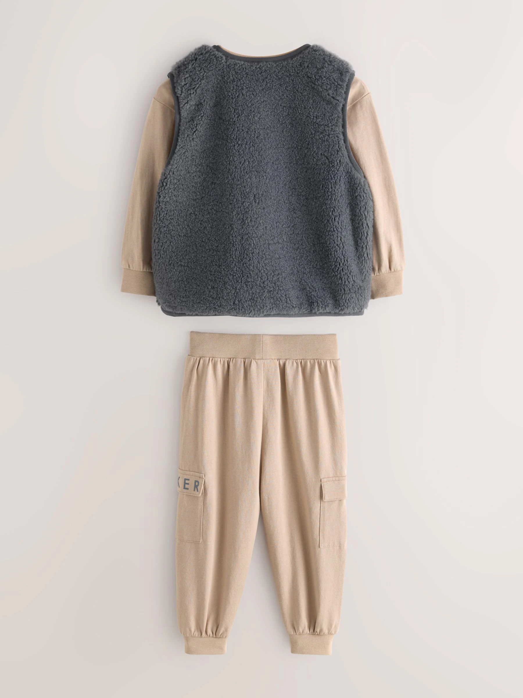 Baker by Ted Baker 3 Piece Stone Borg Gilet, Sweatshirt and Joggers Set