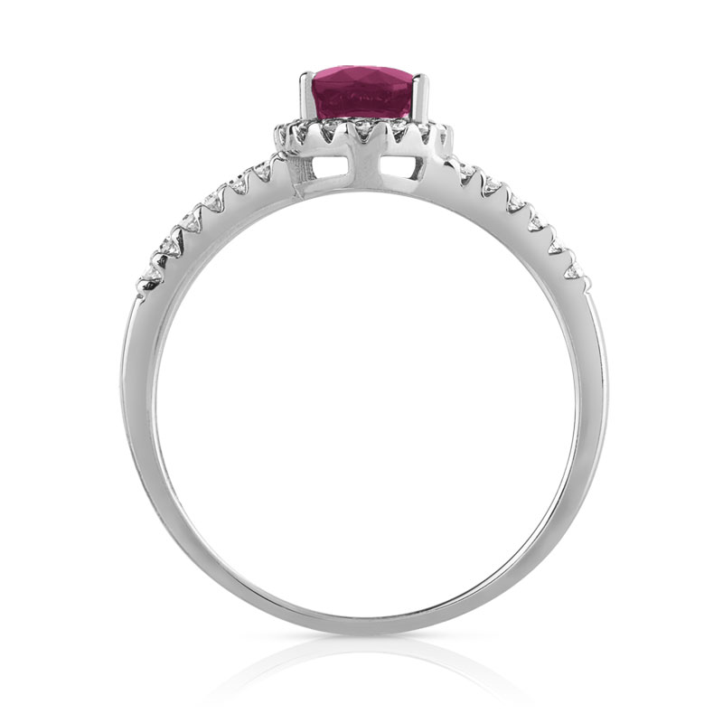 Bague or 750 blanc rubis ovale et diamants