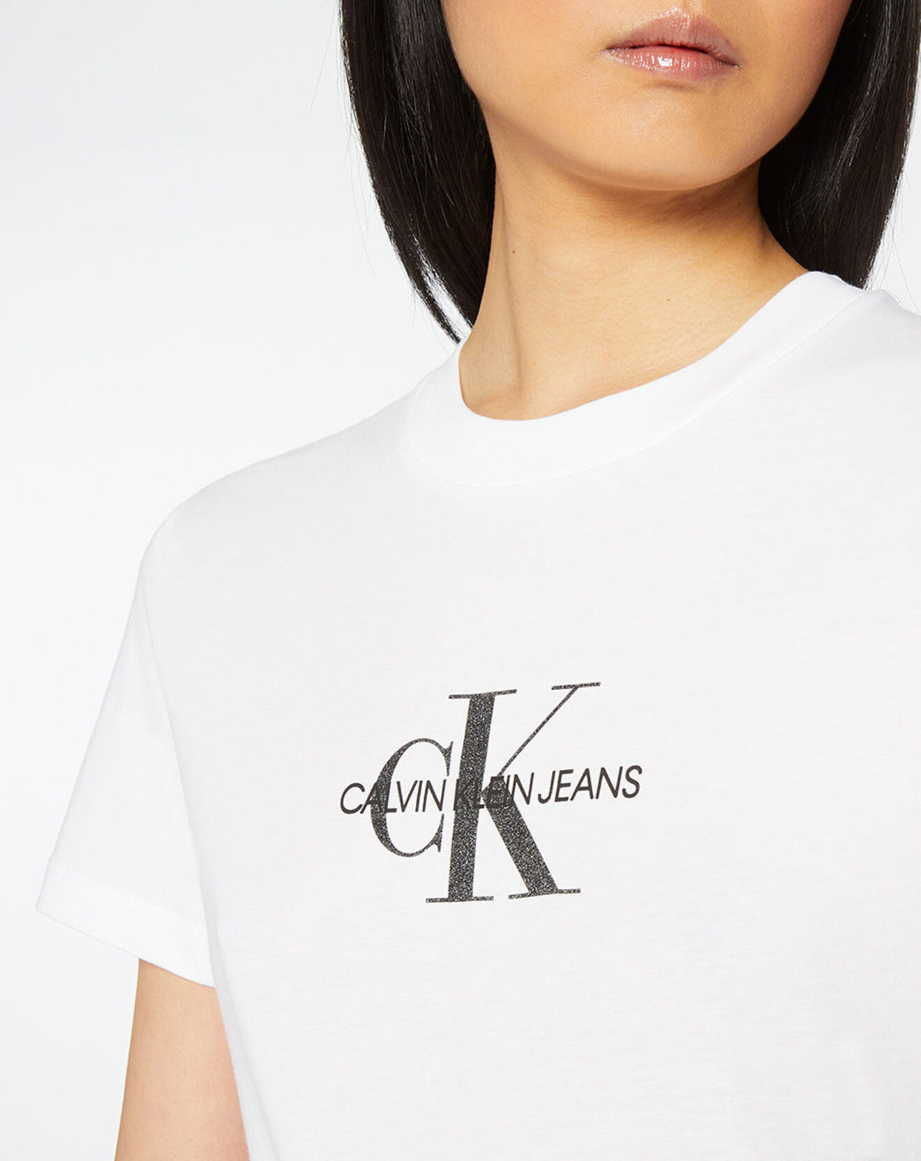 Calvin Klein Jeans T-Shirt Monogram Glitter blanc