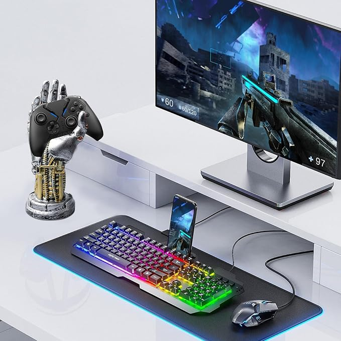 Cyberpunk Hand 3D Gamepad-Halter im Sci-Fi-Design / Multifunktionale Vinyl-Dekoration für Controller - Silber / Gold