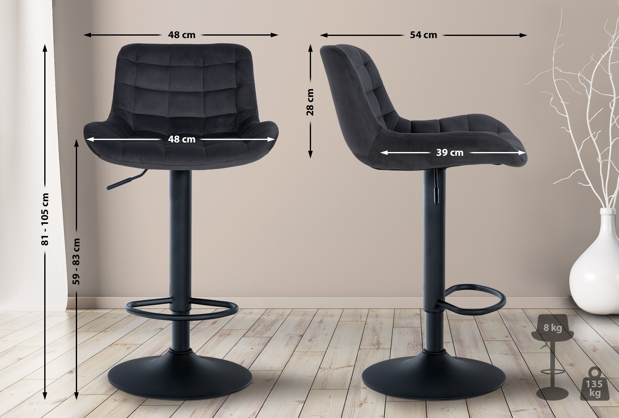 CLP 2er Set Barhocker Tover I Höhenverstellbare Tresenhocker I 360° Drehstühle Mit Rückenlehne Für Tresen Und Theke
