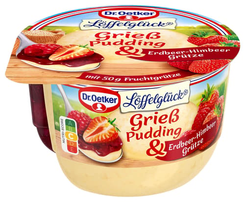 Dr. Oetker Grießpudding mit Erdbeer-Himbeer Grütze