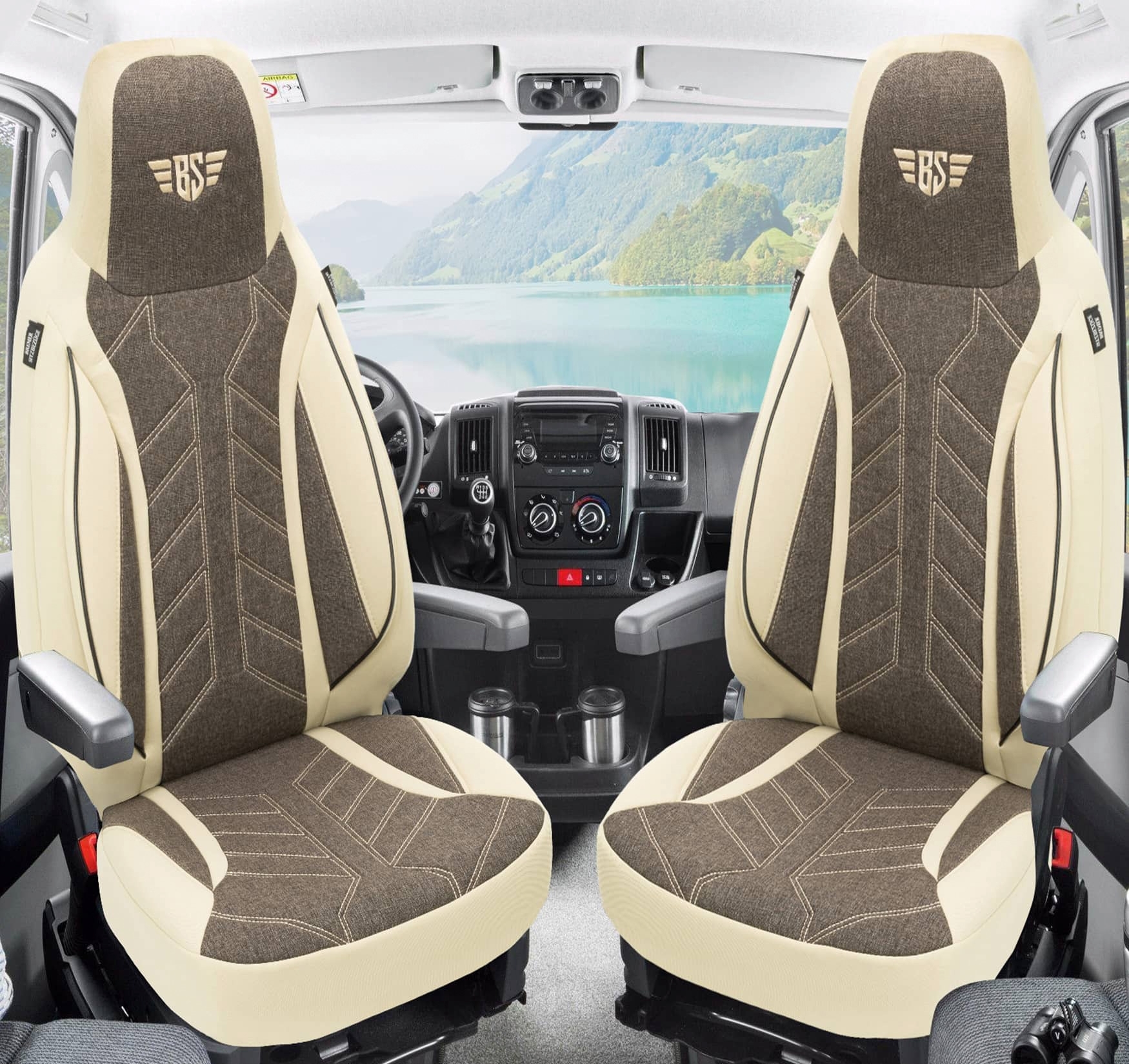 Bremer-Sitzbezüge Wohnmobil Schonbezüge 2 Stück für Ducato / Jumper / Boxer beige/braun