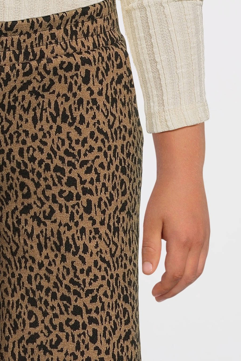Moodstreet straight fit broek Belle met all over print lichtbruin/zwart