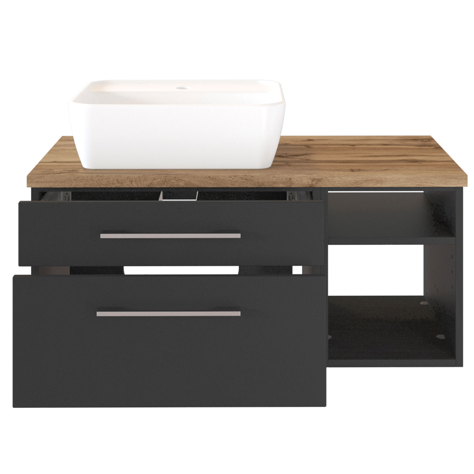 3-teiliges Badmöbel-SetDAVOS - grau - 90 cm breit - Becken links